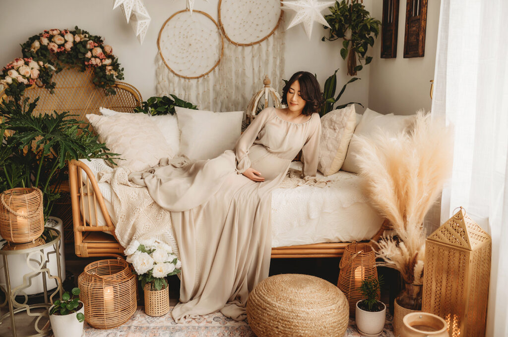 Expectant mother poses for a Maternity Photoshoot in Asheville, NC.
