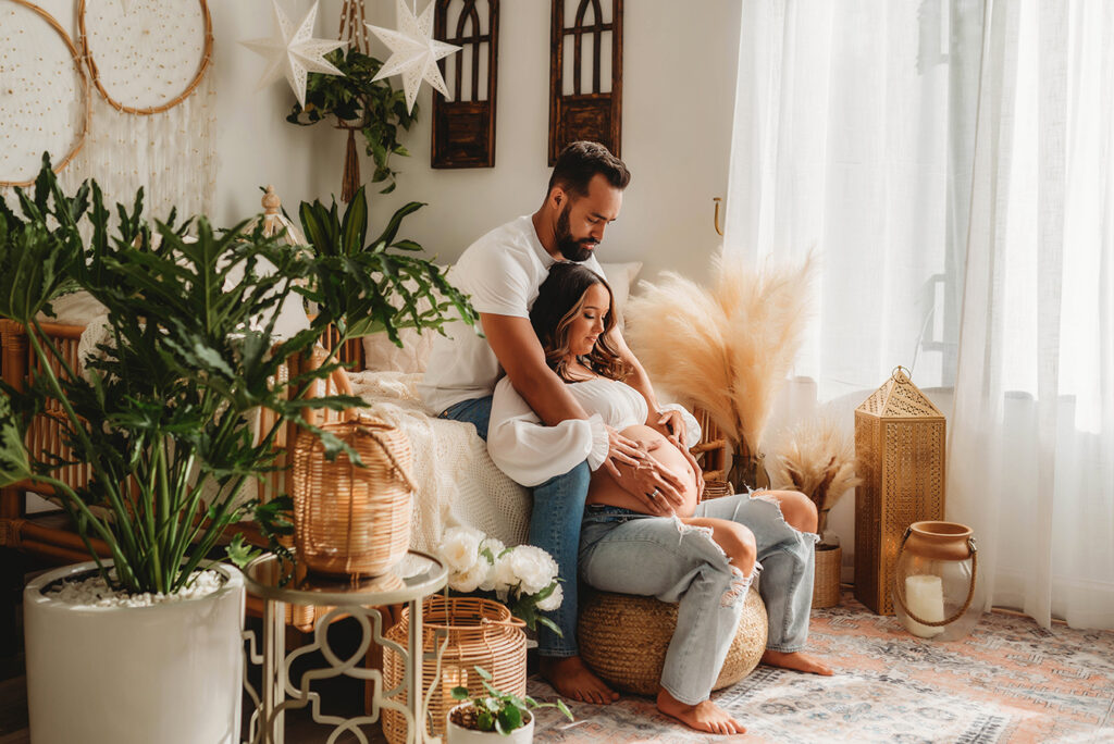 Expectant parents pose for Maternity Photoshoot at Asheville Photo Studio.