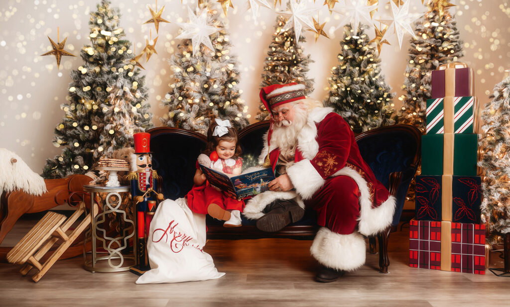 Children interact with Santa during a Santa Mini Session at Asheville, NC Portrait Studio.