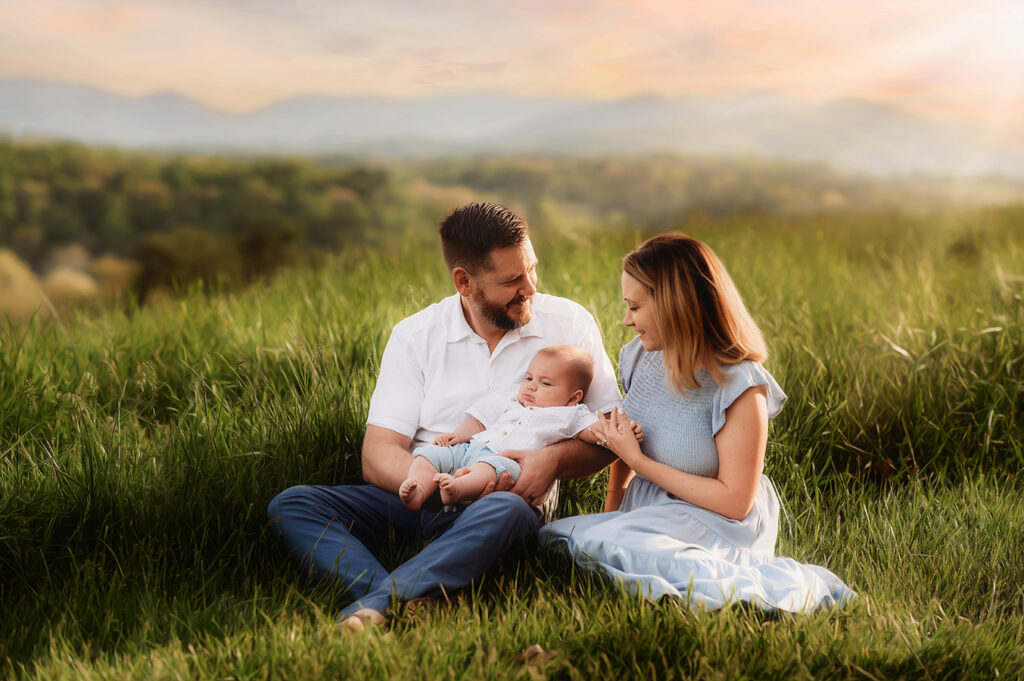 Family poses for a Photoshoot in Asheville, NC.