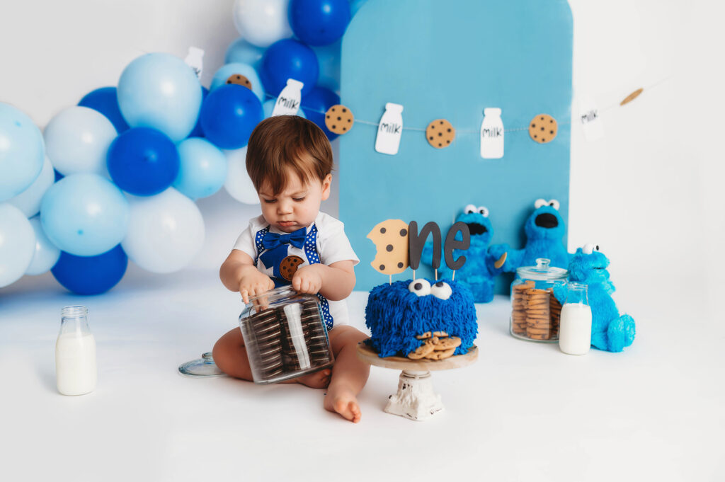 Baby celebrates his first birthday with a Cake Smash Photoshoot in Asheville and gifts from the Best Toy Store in Asheville. 