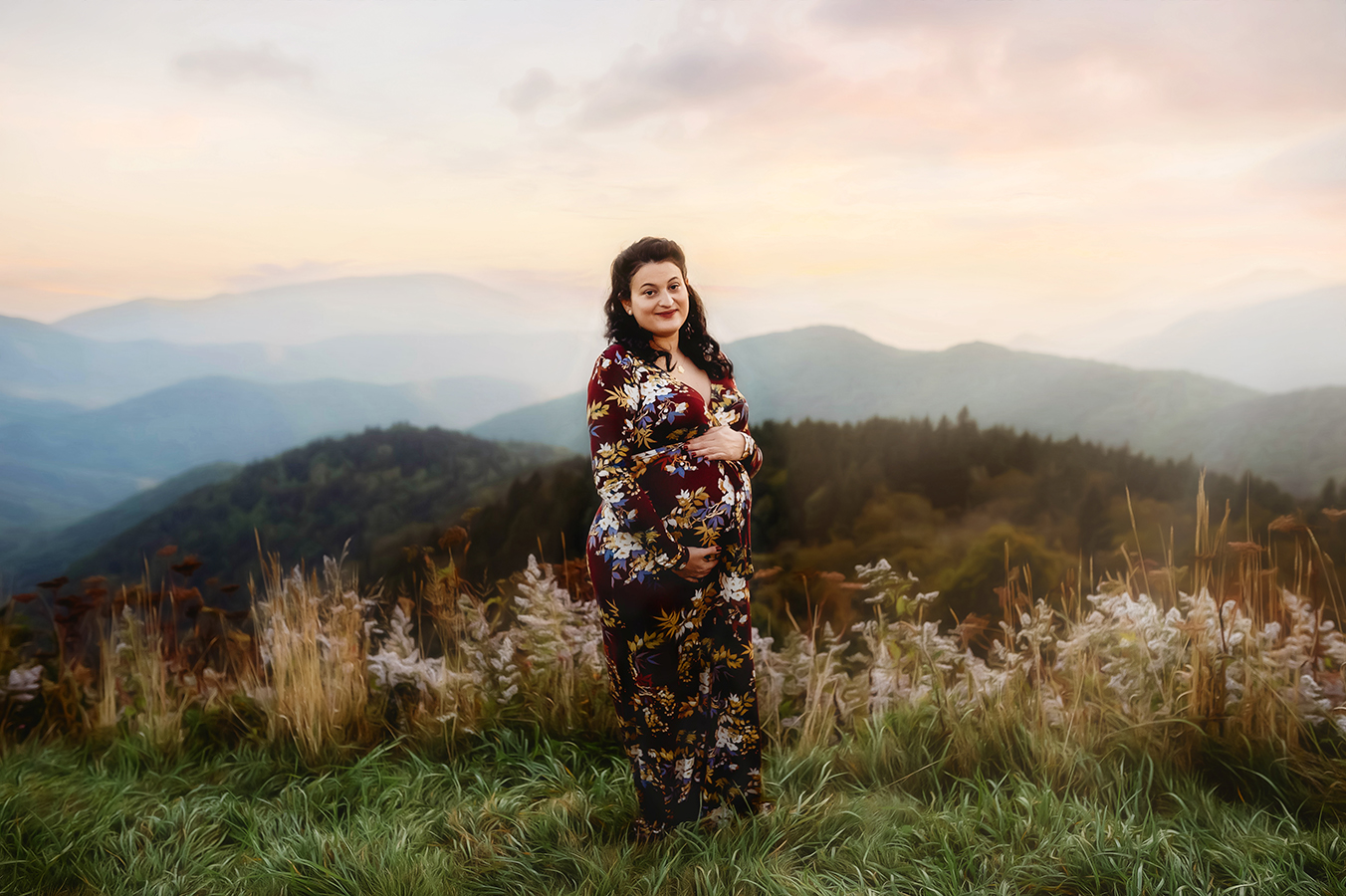 Maternity Photoshoot on the Blue Ridge Parkway in Asheville, NC.