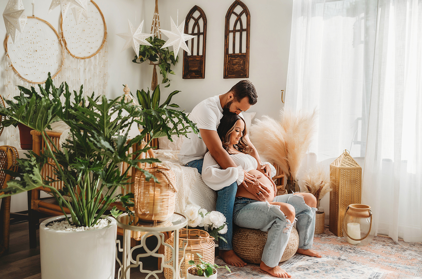 Expectant Parents pose for Maternity Photoshoot in Asheville, NC
