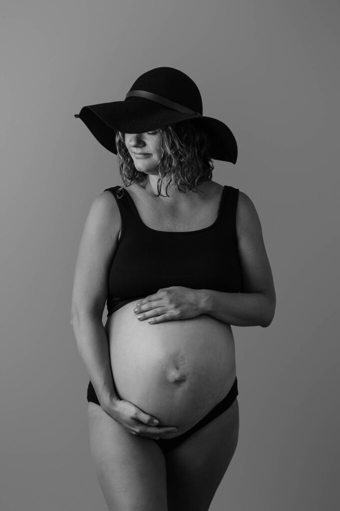 Expectant mother poses for Studio Maternity Portraits in Asheville, NC. 