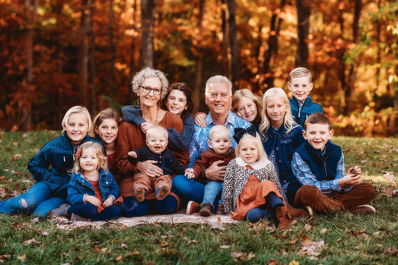 Children pose for Fall Family Portraits at Biltmore Estate in Asheville, NC.