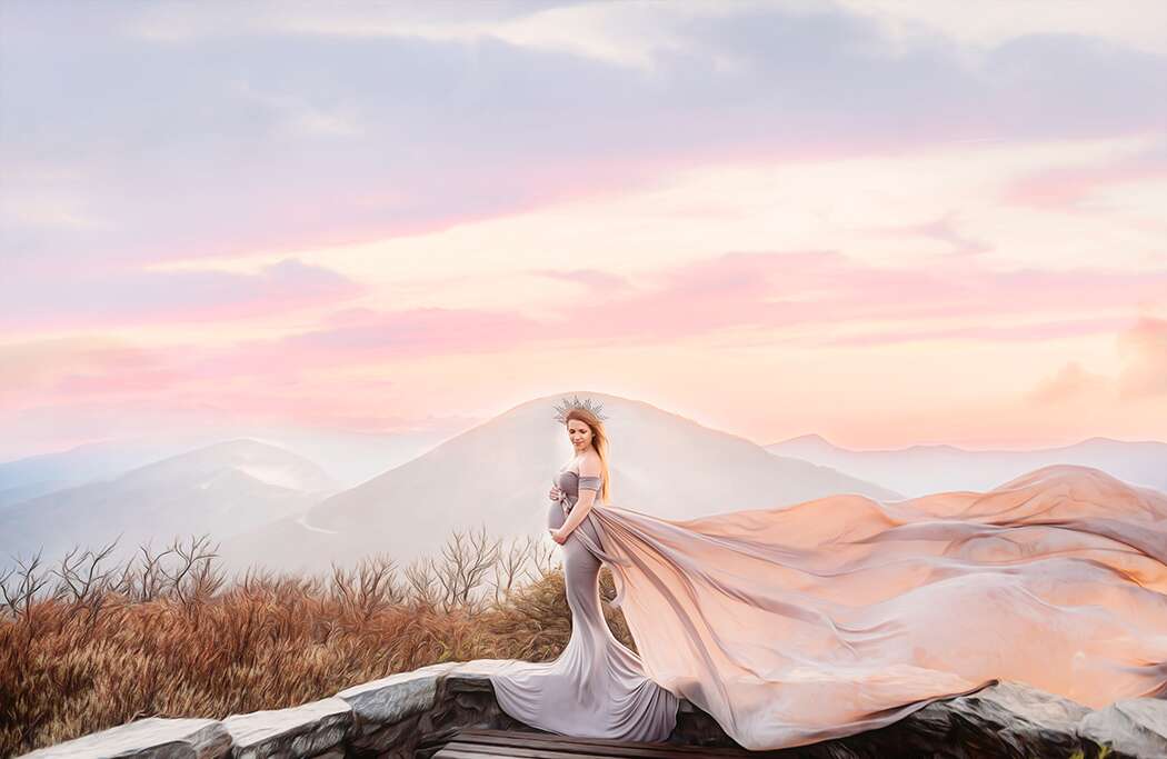 Expectant Mother poses for Maternity Portraits in the Spring in Asheville, NC.