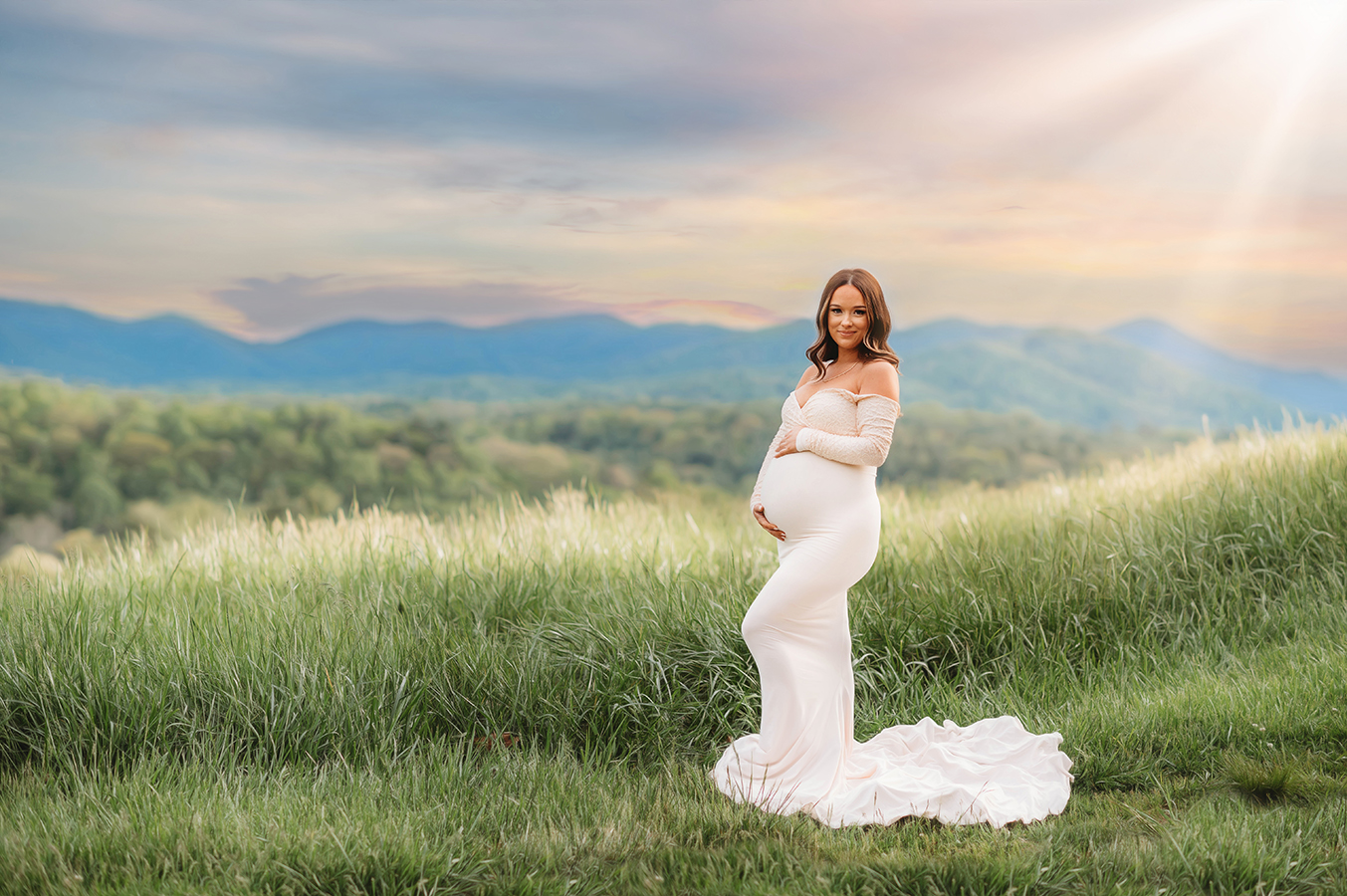 Expectant Mother poses for Maternity Portraits during her Maternity Photoshoot in Asheville, NC.