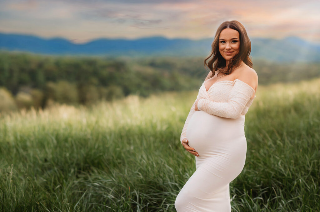 Expectant Mother poses for Maternity Portraits during her Maternity Photoshoot in Asheville, NC.