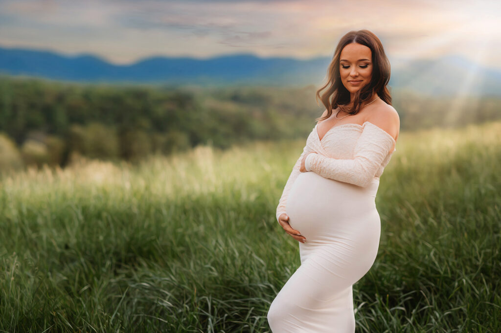 Expectant Mother poses for Maternity Portraits during her Maternity Photoshoot in Asheville, NC.