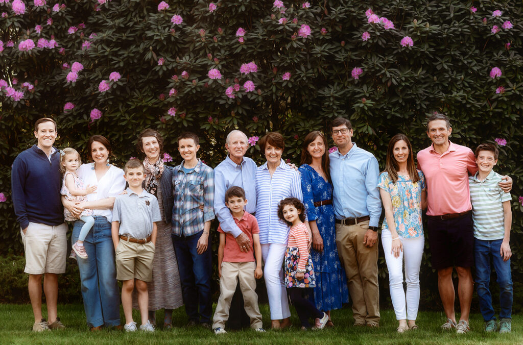 Large, Extended Family poses for Family Portraits during their Family Reunion in Asheville, NC. 