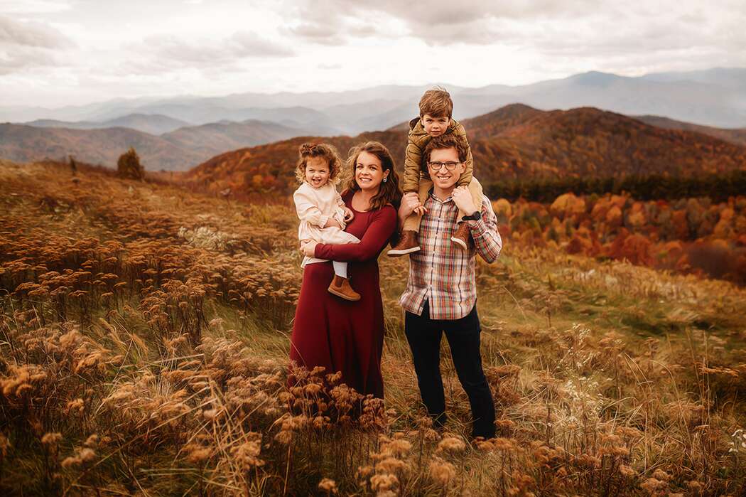 Family Poses for Portraits on the Blue Ridge Parkway near Asheville