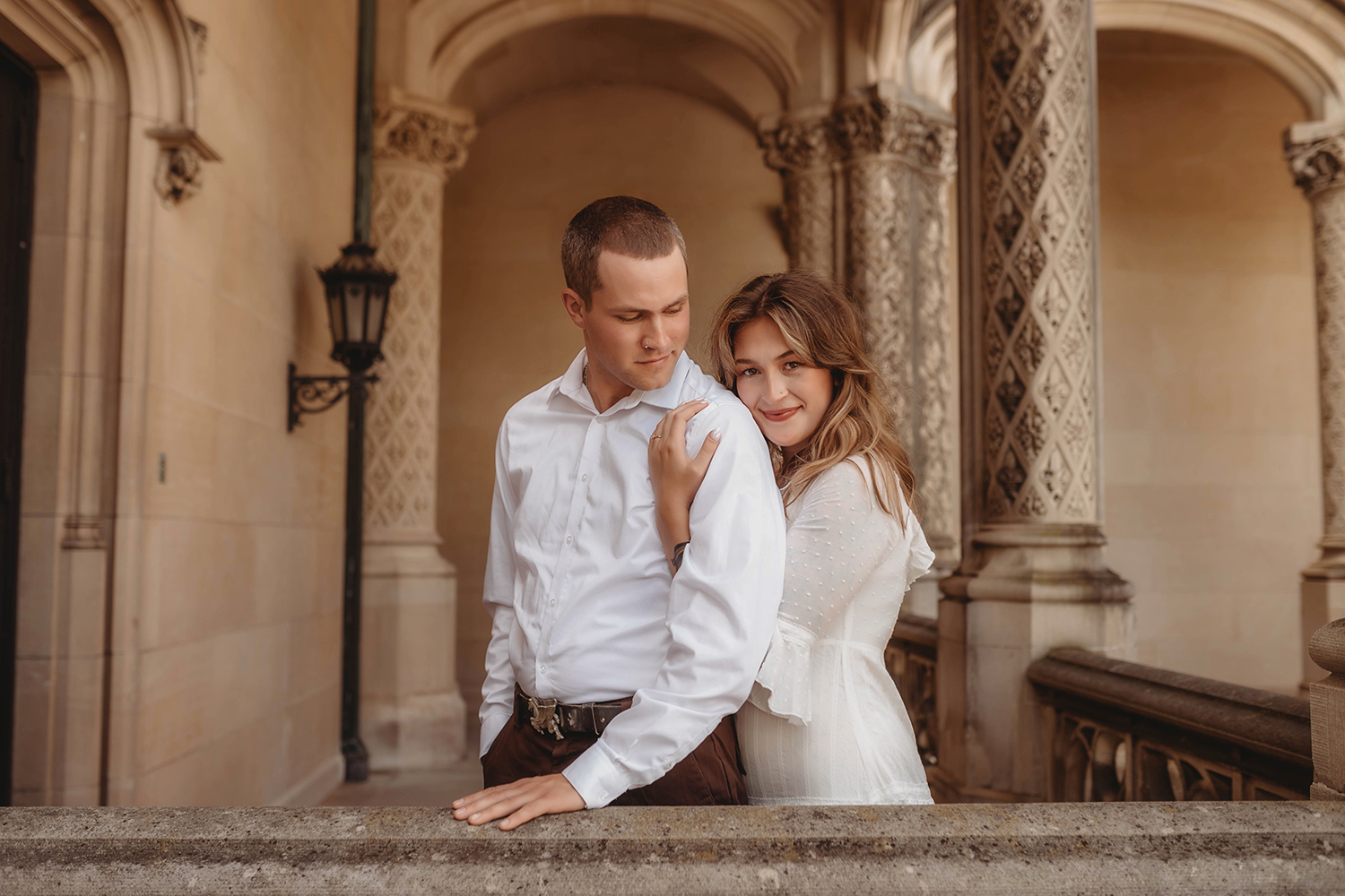 Newly Engaged Couple poses for Biltmore Estate Engagement Photos with Asheville Portrait Company in Asheville, NC